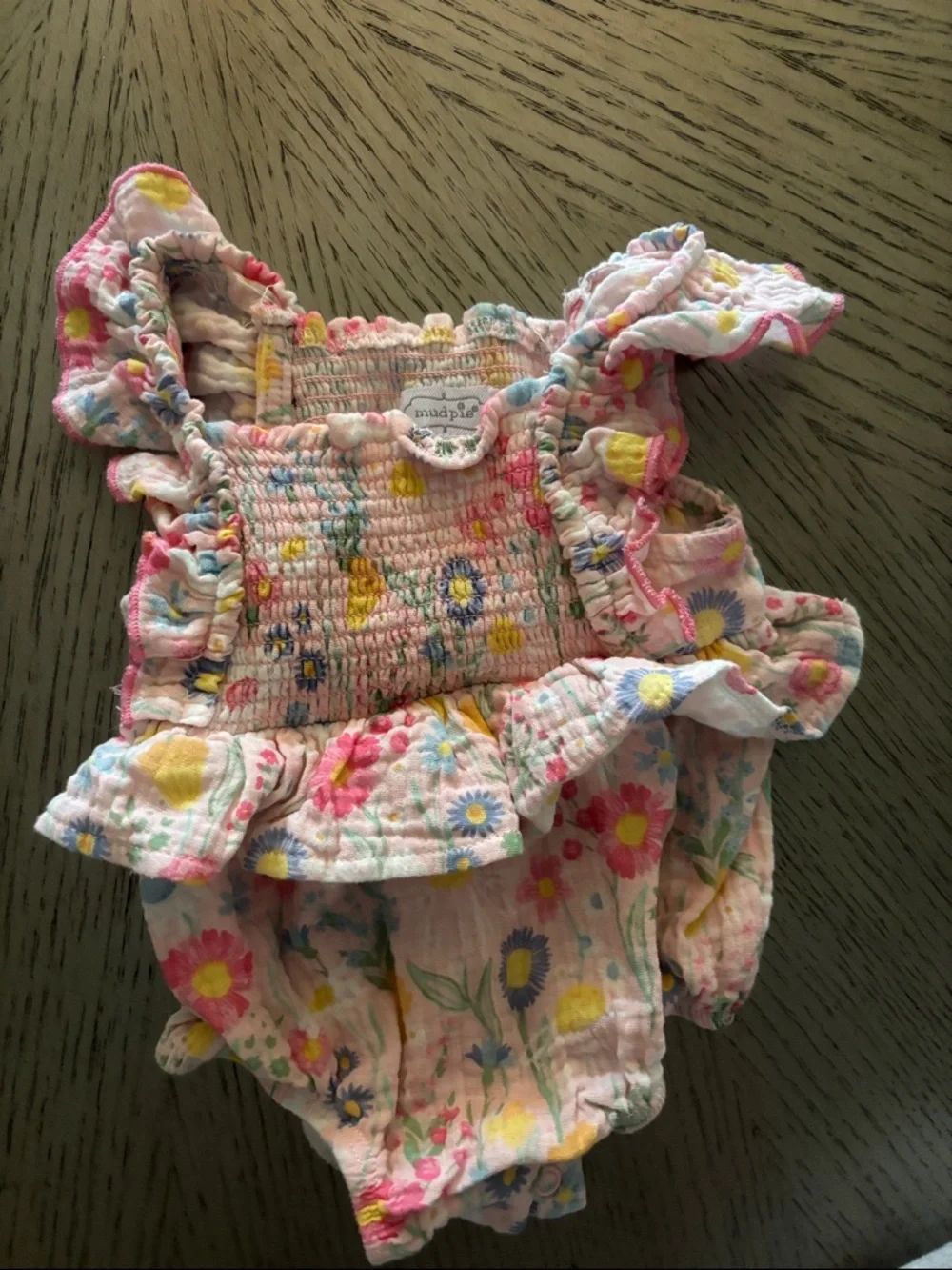 Mud Pie Pink Floral Ruffle Baby Romper
